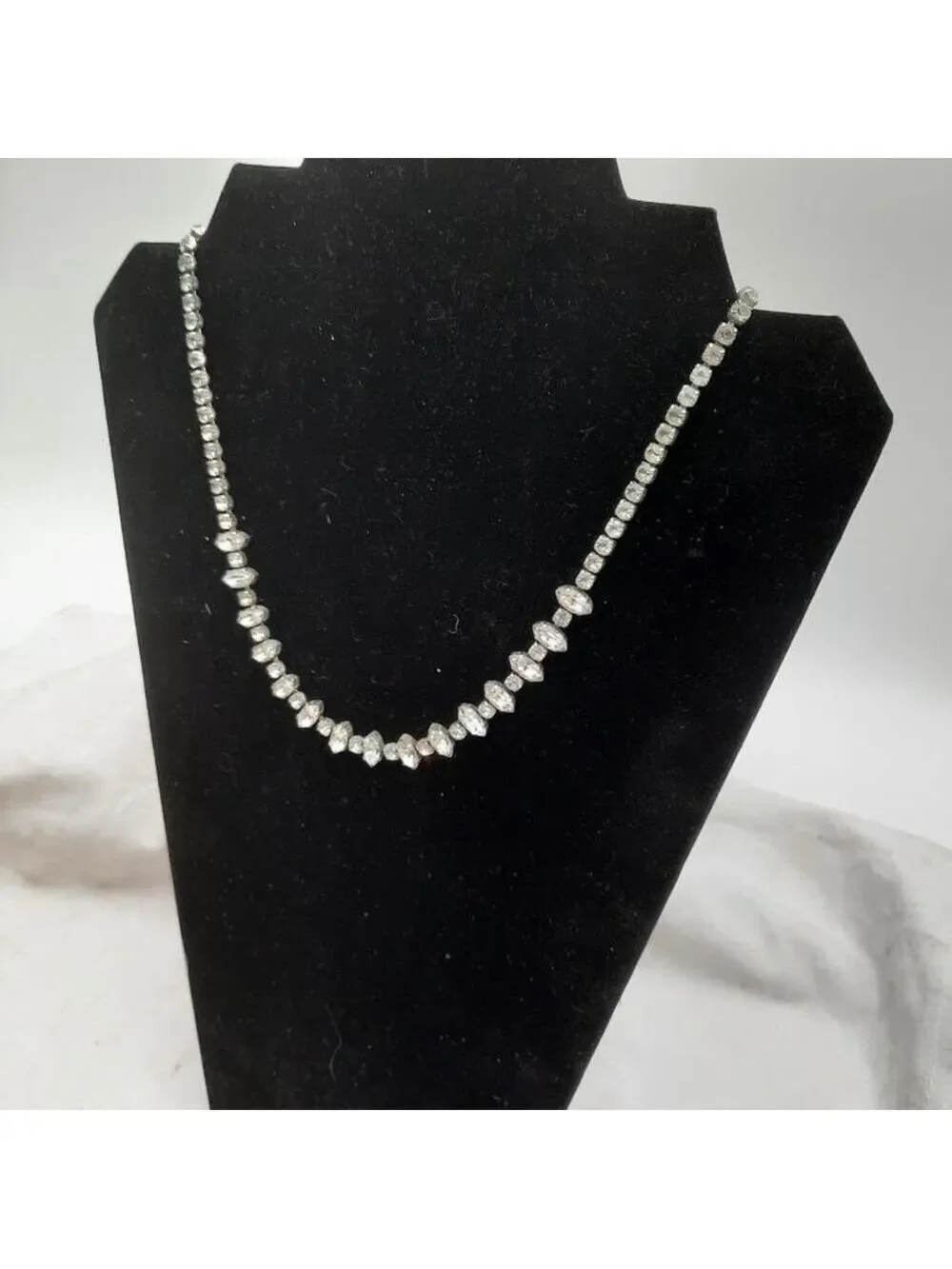 Kramer Vintage Rhinestone Necklace Silver, 18”